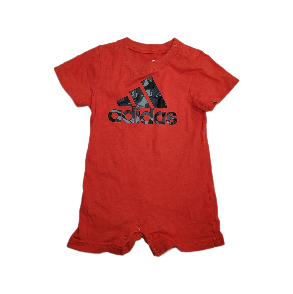 Adidas 9m Baby Red Logo Short Sleeve Shortalls Romper